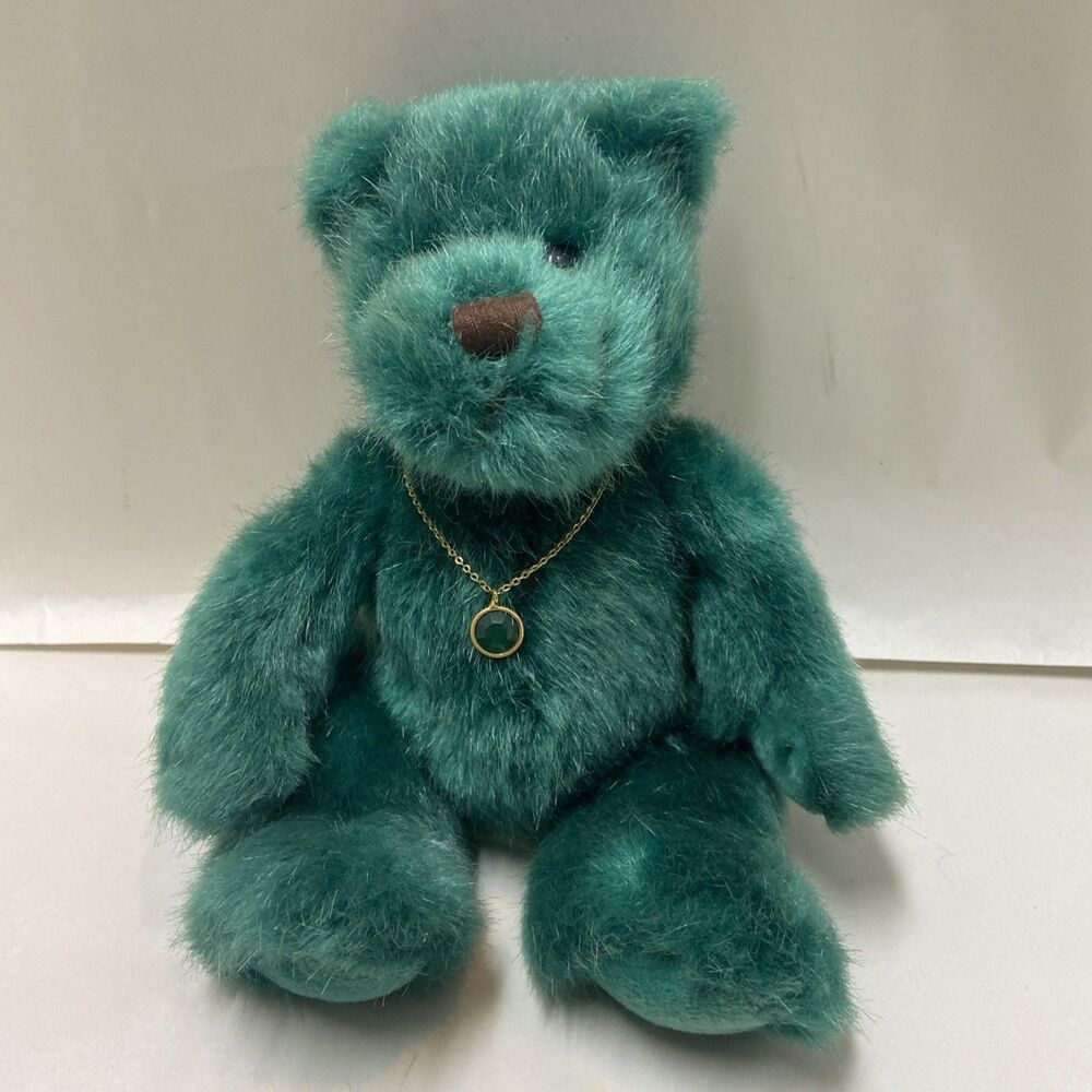 Vintage Applause Green Teddy Bear 9 inch With Green Necklace